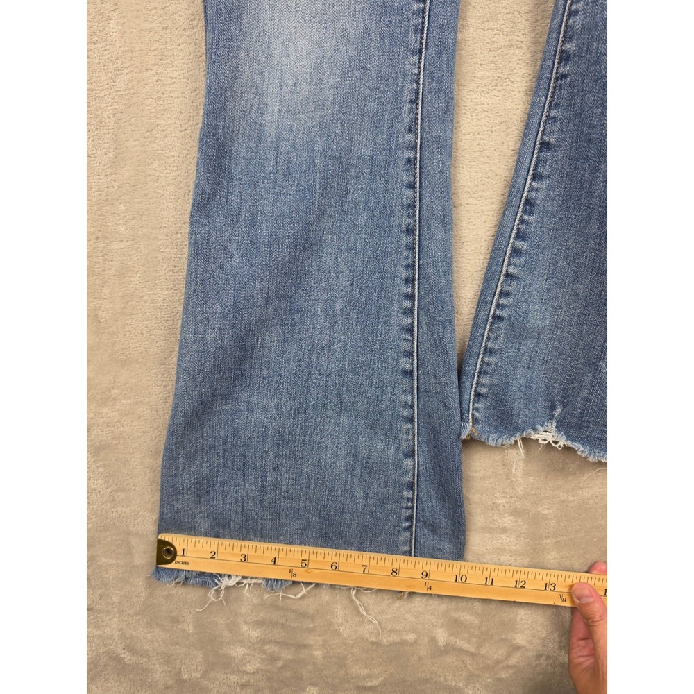 Risen Flare Jeans Womens 28/7 Blue High Rise Raw Hem Stretch Boho Bell RDP1292 - Picture 10 of 12